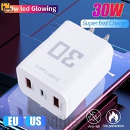 30W 2.4A 1PD+2USB USB C Charger - EU/US Plug Travel Charger Adapter - 3 Ports Fast Charging Charger 