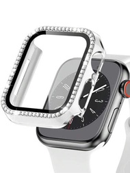 1 件女用閃亮單排鑽石雙色智慧手錶殼帶pc 框架和鋼化玻璃螢幕保護貼整合防摔、防刮、防塵奈米電鍍智慧手錶殼適合apple 40/44/41/45/49 毫米時尚保護殼,適合系列智慧手錶,包括 Ultra2/ultra/9/8/7/6/se/5/4,閃亮華麗的智慧手錶保護殼