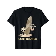 Funny Cow Shirt Cow-abunga Surfing Cow On Beach Surfboard T-shirt-Durable shirt- Cotton