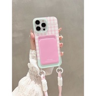 MERAH Pink Grid Lanyard Card Holder Soft Case hp Oppo A6 A6X A6S A6 Pro 5G A6 A6X A6S A6 Pro 5G A5i 