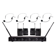 4 Channel UHF Wireless Microphone System 4 Bodypack 4 Headset Microphone Black