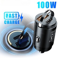 Mini Invisible Car Charger Adapter 100W Fast Charging USB Type C PD15W + QC3.0 Dual Port Metal Charg