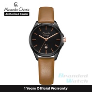 [Official Warranty] Alexandre Christie 2A18LDLIPBABO Women's Black Dial Leather Strap Watch