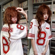 Men and Women Sports Style Wide V-neck T-shirt - No. 8 Football Shirt Oversize Loose Jersey Girls St