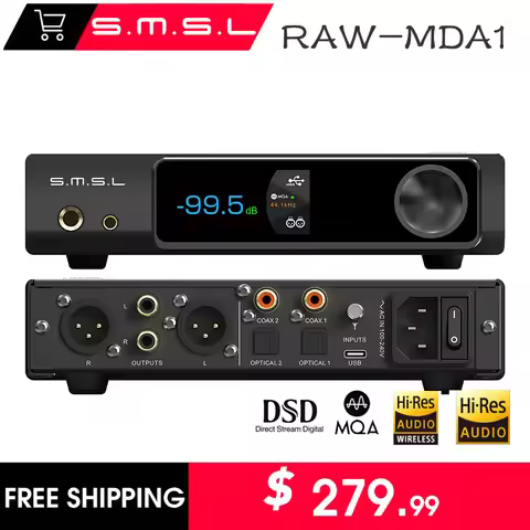 SMSL RAW-MDA1 Digital Music MQA Audio Decoder Bluetooth 5.1 Dual ES9039Q2M Lossless DSD XMOS XU316 A