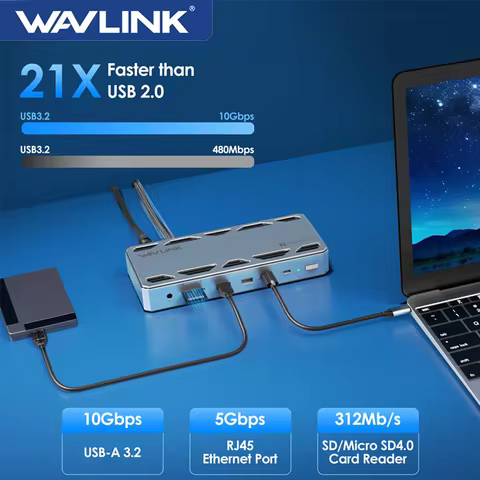 WAVLINK Intel Certified Thunderbolt 5 Dock 12-in-1 Hub with up to 120Gbps MAX 140W PD for Mac & Wind