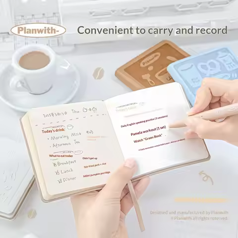 Planwith Cute Square Mini Notebook with Soft PU Cover & Two-Tone Pages,Student Portable Planner for 