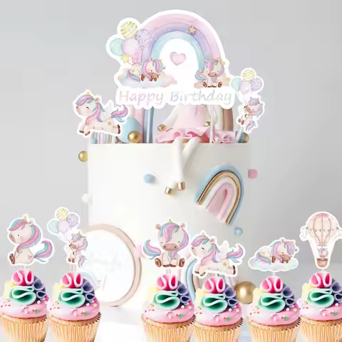 25Pcs Mixed Unicorn Rainbow Cupcake Topper Cartoon Unicorn Picks for Unicorn Themed Happy Birthday P