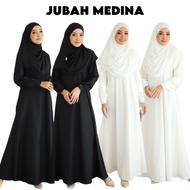 Jubah Medina, Mariam, Malaika - Abaya Umrah Haji Dress Muslimah High Cotton Grade Putih Hitam Plain Black Purple Nursing