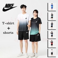Men's and Women's Outdoor Sports Set, Short Sleeved T-shirt+shorts, Oversized Loose Ice Silk Quick Drying, High-quality Gradient Color Casual Two-piece Set M-5XL
