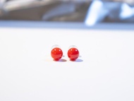 日本深海寶石AKA 紅珊瑚6-6.5mm耳環-18K 金