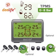 Deelife TPMS Solar Car Tire Pressure Monitoring System 0-8 Bar TMPS Wheel Tyre Internal External Sen