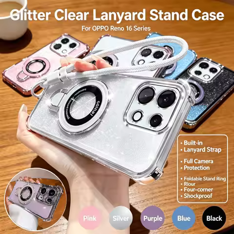 Glitter Clear Car Magnetic Holder Phone Case for OPPO Reno 16Pro 16FS 16F 16/15/14/13/12 Pro Wrist S