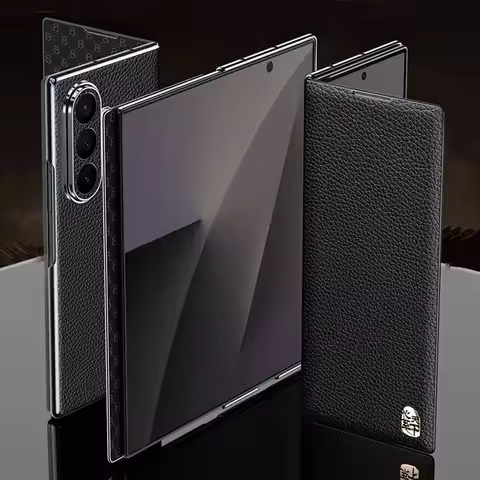 Genuine Leather Case For Samsung Galaxy Z Fold 5 6 7 Case Z TriFold Magnetic Flip Coque For Samsung 