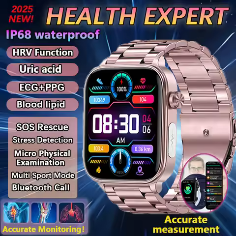 2025 New Smart Watch ECG+PPG Blood Lipid Uric Acid Heart Rate Stress Test SOS Rescue Bluetooth Call 