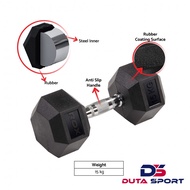 ROX Dumbbell Hexagonal Rubber 15 Kg Barbell Dumbbell Barbell