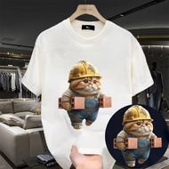 Pure Cotton 2024 Summer New Men‘s High Street Cat Print Tshirt Trendy Short Sleeve Round Neck Stylis