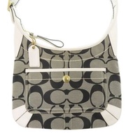 二手 Coach 經典帆布/皮革灰/白色單肩包COACH