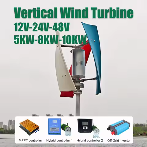 5KW 8KW 10KW Silent Vertical Axis Wind Turbine with Over Charge Protection Below 40 Decibels, Suitab