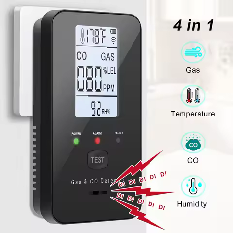 Natural Gas & Carbon Monoxide Detector, Plug in Carbon Monoxide Alarm,Propane,Methane,4-in-1 Combust