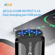 Ecle Adaptor Charger Quick Charging 3 Usb Port Qc3.0 Black White