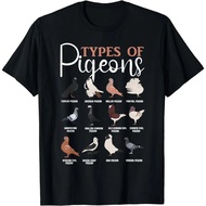 T-shirt dengan ilustrasi pelbagai jenis burung merpati. Hadiah untuk pencinta burung merpati. T-shir