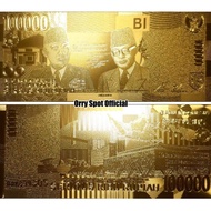 UANG GOLD FOIL SUPER LANGKA INDONESIA 100 RIBU RUPIAH GAMBAR SOEKARNO