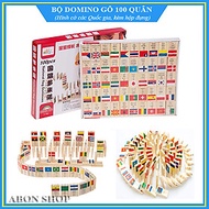 Bộ Domino gỗ hình 100 lá cờ các Quốc gia trên thế giới - Kèm hộp đựng