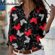 Long Sleeve Women Butterfly Print Blouses 2021 Autumn Plus Size Turn-Down Collar Blouse Shirt Casual