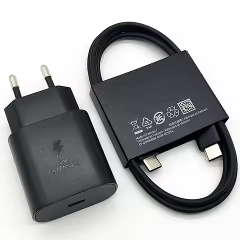 SAMSUNG 25W Quick PD Charger EU Plug Adapter Type-C Cable For Galaxy Z Fold 7 6 5 4 Note 20 10 S25 S