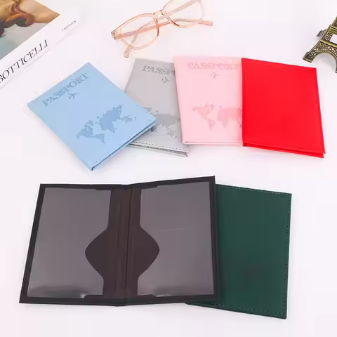 PU Passport Wallet Map Print Passport Holder Flight Ticket Clips ID Credit Card Holder Passport Cove