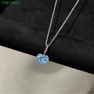 S925 Sterling Silver Necklaces Heart Cut 7*7 MM 2CT Sea Blue High Carbon Diamond Pendant Necklaces F