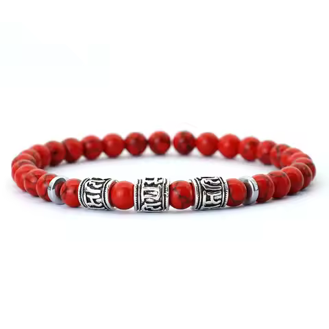 Noter Mantra Bracelet For Men 6mm Howlite Lava Tiger Eyes Beads Braslet Viking Accessories Pulseras