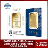 PAMP 100 Grams Gold Bar SUISSE FINE GOLD 999.99 | PAMP 50 Grams Gold Bar SUISSE FINE GOLD 999.99