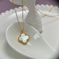 四葉草 天然海水珍珠白貝母 18K金吊墜 贈銀鏈