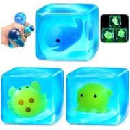 Stress Cube Squishy Fidget Toys Kids Adults - Glow in The Dark Whale Squish Toy Sensory Toys for Kid
