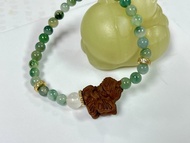 天然緬甸玉 飄花翡翠珠設計沉香花仙子設計手串