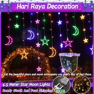 4.5M Star Moon Lights Hari Raya Decoration Lights LED Curtain Light Fairy Light String Indoor Droop Curtain Lights For In/Outdoor Home Curtain Ramadan Decoration Lighting
