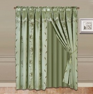 8-Piece SAGE GREEN Nada Luxury Faux Jacquard Floral Design Panel， Rod Pocket Window Curtain Set Atta
