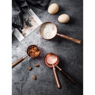 日式黑胡桃木量勺廚房家用長柄鍍銅色烘焙用量勺咖啡豆量勺套裝