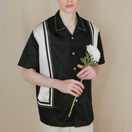 Lloyd Bowling Shirt - Black and ivory-white with stitch details