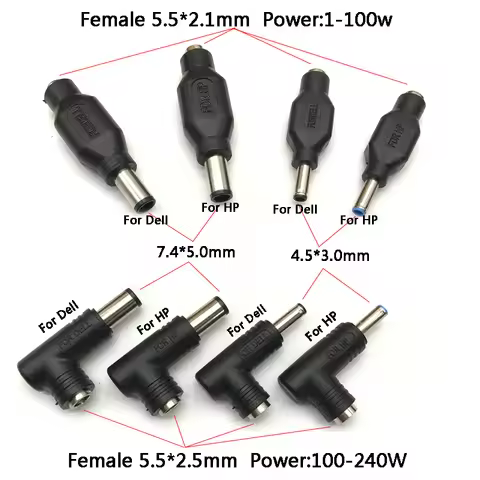 DC4.5 x 3.0mm 7.4 x 5.0mm DC Male to 5.5 x 2.1mm DC2.5mm Female Power Plug Adapter Connector with ch