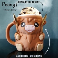 PEONY1 Ice Cream Pint Rack, Highland Cow Antifreeze Handle Ice Cream Pint Holder, Cute Leak Proof  P