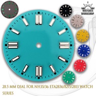 28.5mm Sunburst Watch Dial Green Luminous Stick Index Fit NH35 ETA2836 8215 2813