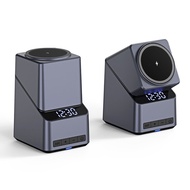 4in1 ไฟฟ้าหมุนแม่เหล็ก 15W Wireless Charger จอแสดงผลเวลาหมุนแบบสัมผัสสําหรับ iPhone นาฬิกา AirPods แ