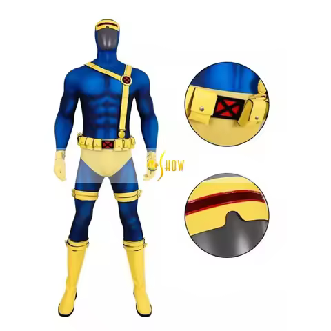 Anime Scott Summers Cyclops Cosplay Costume Adult Men Halloween Cyclops Suit with Leather Belt and H