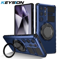 KEYSION Shockproof Case for MagSafe for Samsung S22 Ultra 5G S21+ S21 S20 FE Magnetic Ring Stand Pho