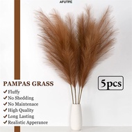 Afutre 5Pcs 80cm Handmade Artificial Pampas Grass Flower Large Tall Fluffy Fake Bulrush Fake Pompass