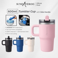 SUNDAYEROO Tumbler Botol Air 600ML Dengan Straw & Handle Tahan Sejuk 24 Jam Leakproof & BPA Free Tum