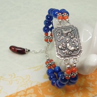 手鍊 天然 藍晶石 紅珊瑚 琥珀 尖晶石 琉璃珠 925銀飾 雙獅戲球